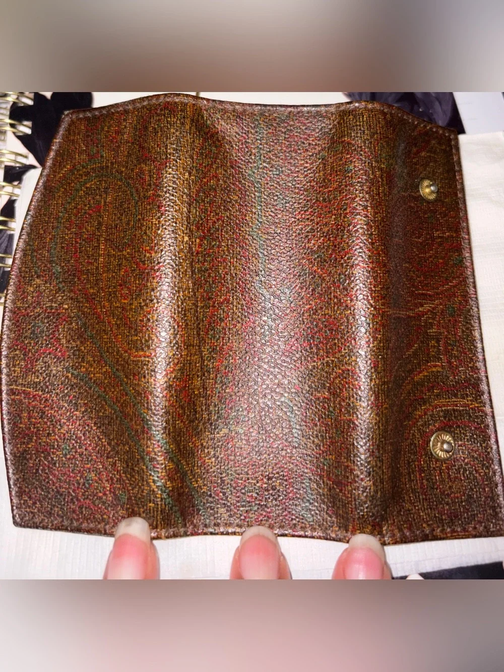 Low Start Etro Vintage brown paisley coated canvas and leather Key Case Holder